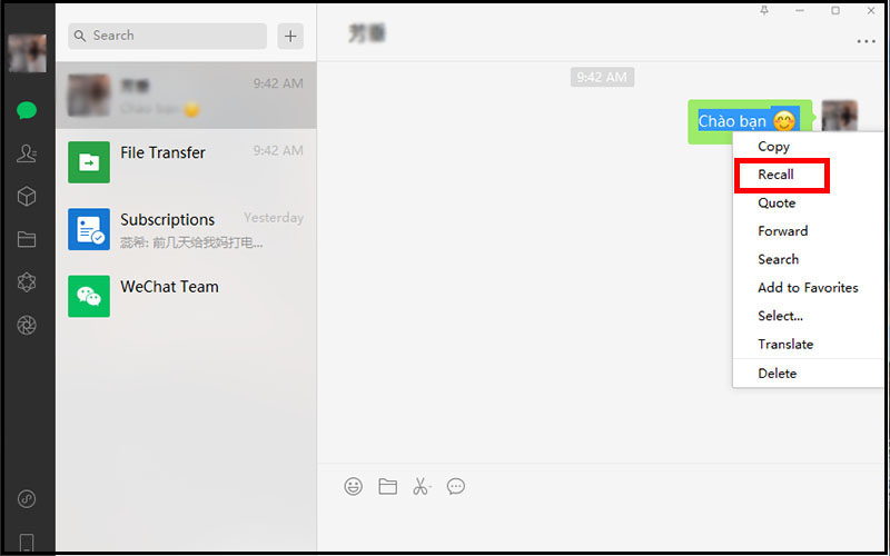 Chọn Recall để thu hồi tin nhắn.